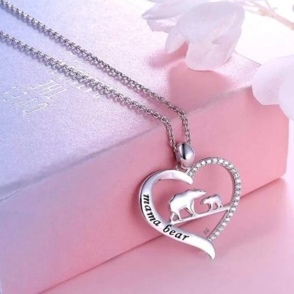 Mother's Day Gift - Mama Bear Rhinestone Silver tone Heart Charm Necklace - NWT - Picture 10 of 10